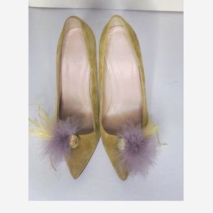 J crew Jeweled suede pump with feather detail